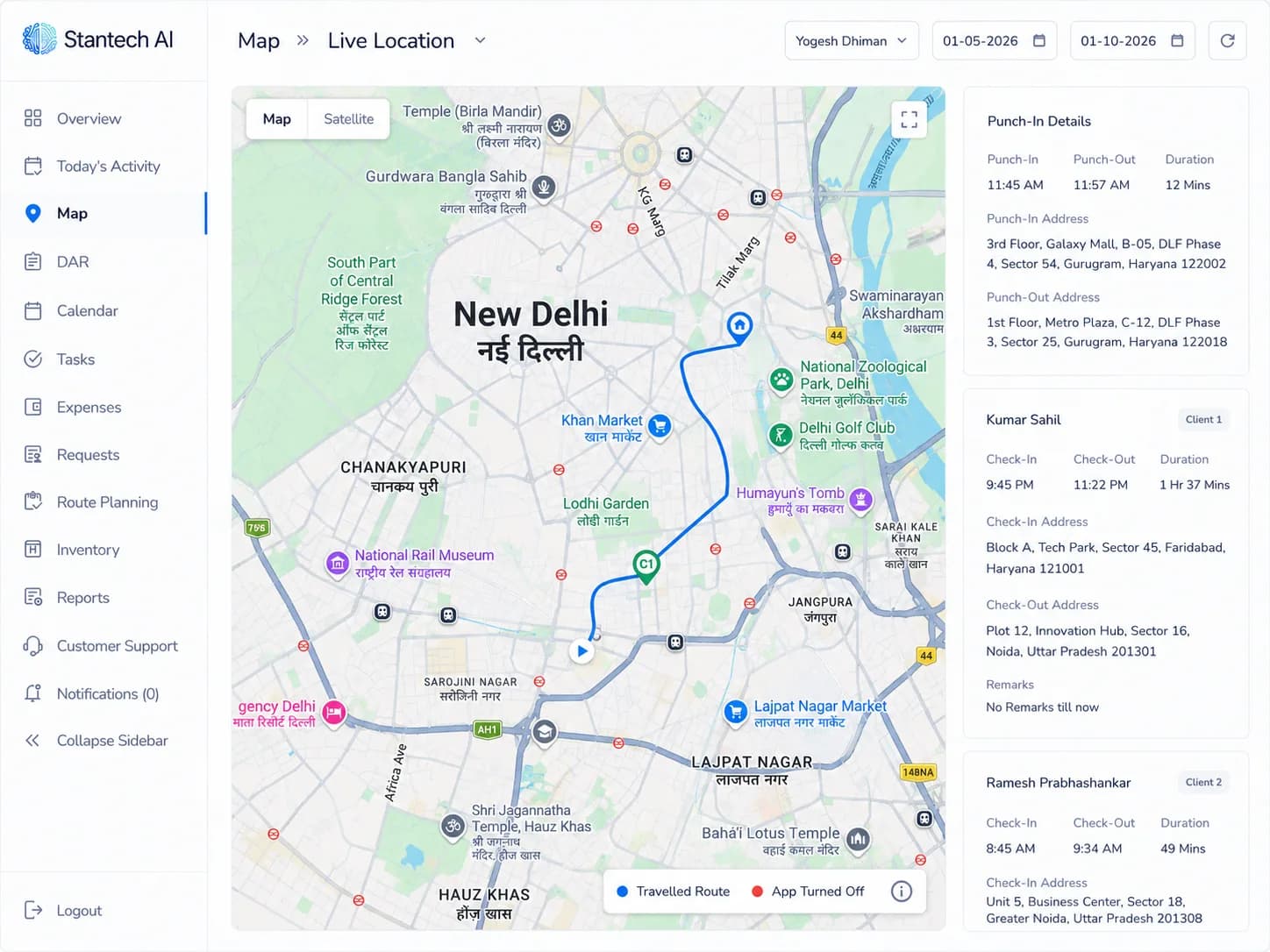 Stan Track live location map with travelled route